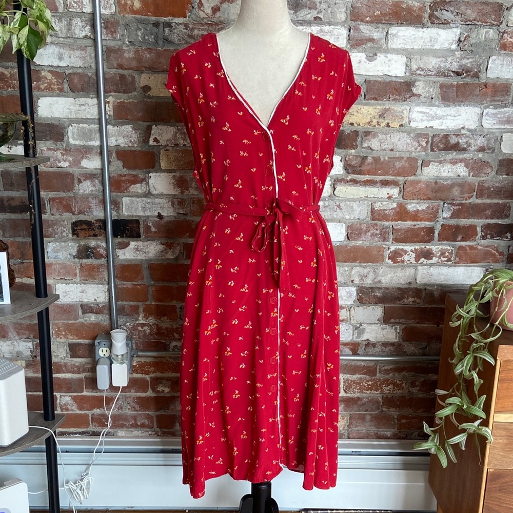Modcloth Red Floral Midi Dress